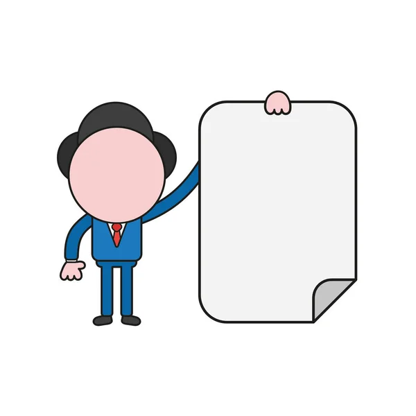 Ilustración Vectorial Personaje Empresario Sosteniendo Papel Blanco Color Contornos Negros — Vector de stock