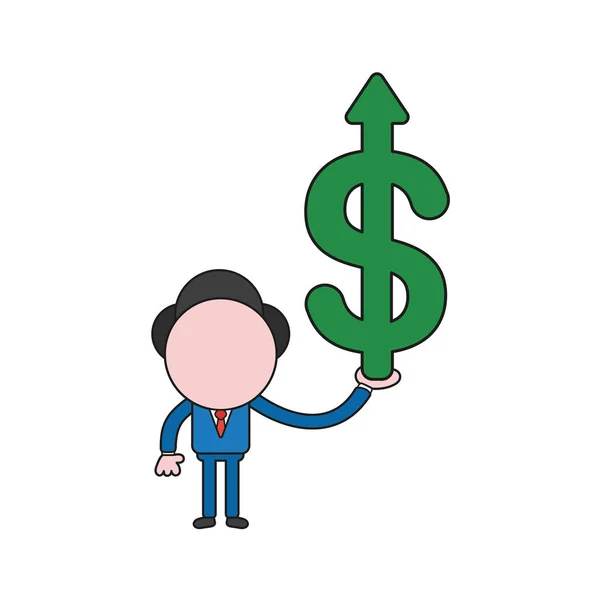 Ilustración Vectorial Personaje Hombre Negocios Sosteniendo Símbolo Del Dólar Con — Archivo Imágenes Vectoriales