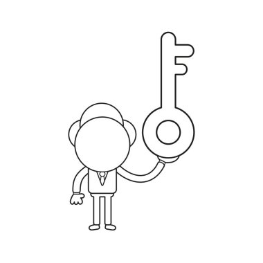 Vektör çizim işadamı karakter holding anahtar. Siyah anahat.