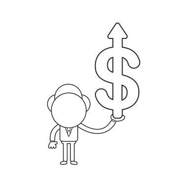 Vektör illüstrasyon işadamı karakter yukarı hareket ok ile dolar sembol tutarak. Siyah anahat.