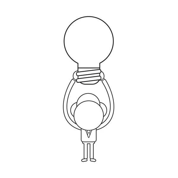 Ilustração Vetorial Personagem Empresário Segurando Lâmpada Esboço Preto — Vetor de Stock