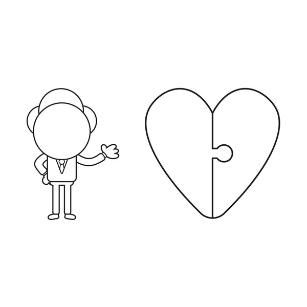 Personaje Hombre Negocios Ilustración Vectorial Con Piezas Rompecabezas Corazón Conectado — Archivo Imágenes Vectoriales