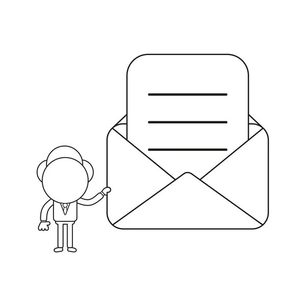 Illustration Vectorielle Personnage Homme Affaires Tenant Enveloppe Postale Ouverte Avec — Image vectorielle