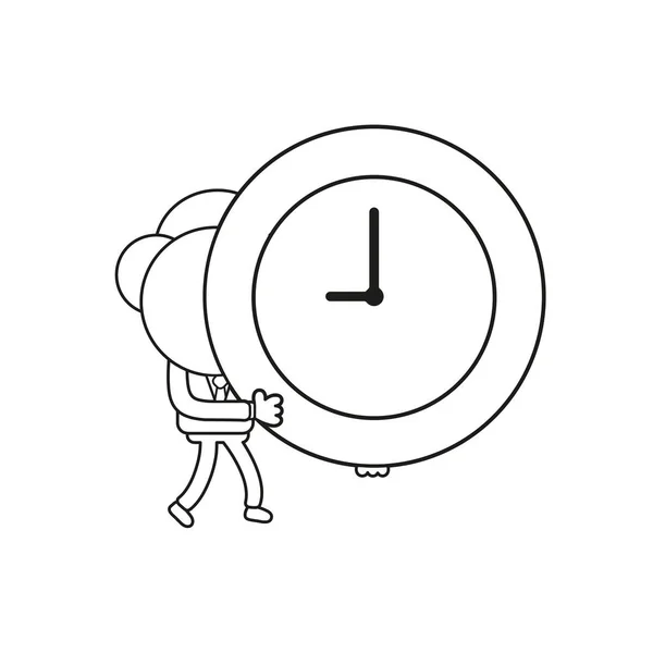 Illustration Vectorielle Homme Affaires Personnage Marchant Tenant Temps Horloge Contour — Image vectorielle