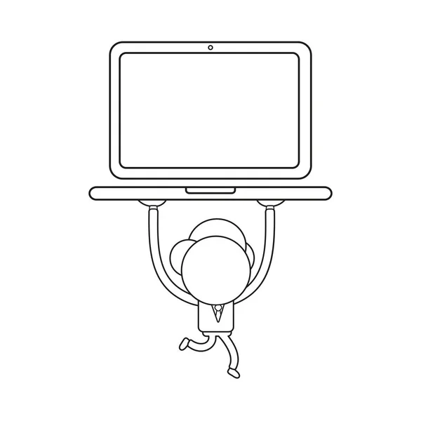 Векторні Ілюстрації Бізнесмен Персонаж Ходьби Тримає Ноутбук Комп Ютера Чорний — стоковий вектор