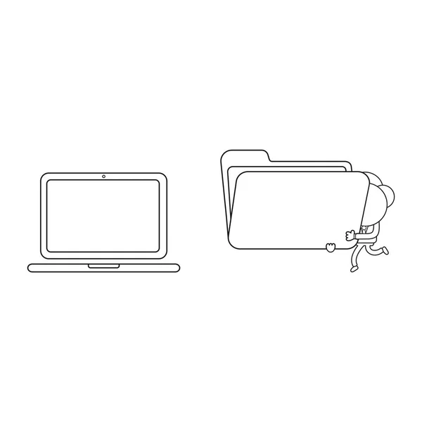 Векторні Ілюстрації Бізнесмен Символ Ходьби Перенесення Відкритої Файлової Теки Ноутбук — стоковий вектор