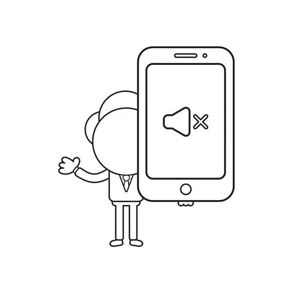 Ilustración Vectorial Personaje Hombre Negocios Sosteniendo Teléfono Inteligente Con Sonido — Vector de stock