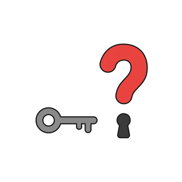 フラットなデザイン スタイルはベクトル白い背景の上に鍵と鍵穴のシンボル アイコンに疑問符の概念図 黒のアウトライン — ストックベクタ