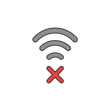 Mark beyaz arka plan üzerinde x ile wifi sembol simge düz tasarım stil vektör illüstrasyon kavramı. Renkli, siyah anahatlar.