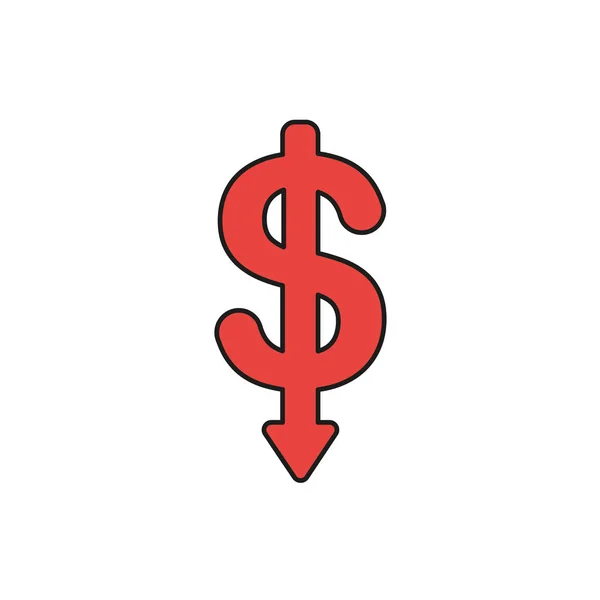 平面设计风格矢量插图概念的美元符号图标与箭头指向白色背景 黑色轮廓 — 图库矢量图片