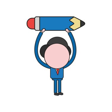 Vektör çizim işadamı karakter kalem tutan. Renk ve siyah anahatlar.