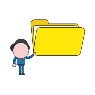 Vektör çizim işadamı karakter holding açık dosya klasörü. Renk ve siyah anahatlar.