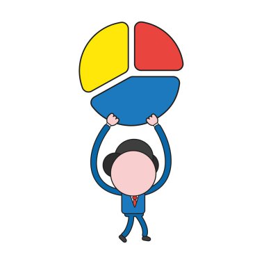 Yürüyüş ve üç bölümden diyagram tutarak vektör çizim işadamı karakter. Renk ve siyah anahatlar.