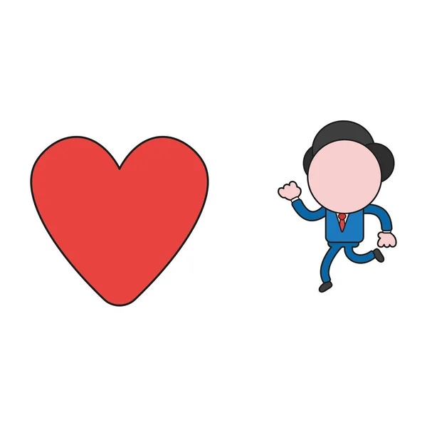 Ilustración Vectorial Personaje Hombre Negocios Corriendo Corazón Color Contornos Negros — Archivo Imágenes Vectoriales