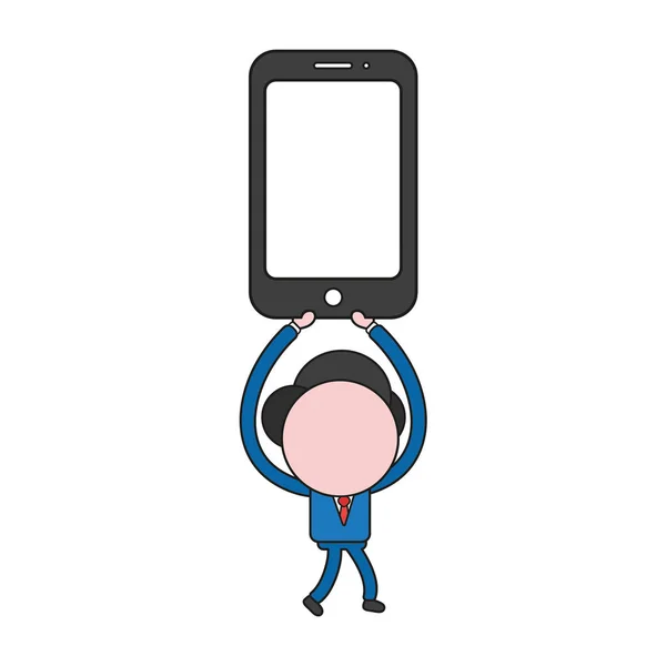 Vektor Illustration Geschäftsmann Charakter Fuß Und Hält Das Smartphone Farbe — Stockvektor