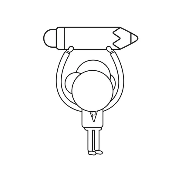 Ilustração Vetorial Personagem Empresário Segurando Lápis Esboço Preto — Vetor de Stock