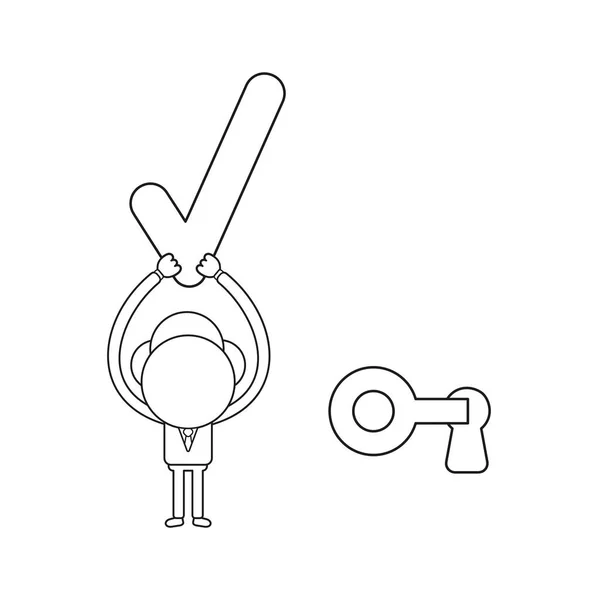 Vector Illustratie Zakenman Karakter Ontgrendelen Sleutelgat Met Sleutel Vinkje Houden — Stockvector