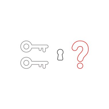 Düz tasarım stil vektör illüstrasyon kavramı anahtar deliği ve beyaz arka plan üzerinde soru işareti ile iki anahtar simgeler. Beyaz ve renkli anahatlar.