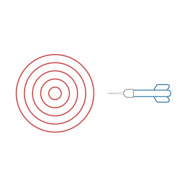 Beyaz arka plan üzerindeki ok simgesiyle bullseye düz tasarım stil vektör illüstrasyon kavramı. Beyaz ve renkli anahatlar.