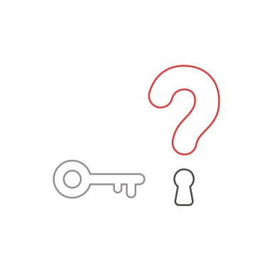 Soru işareti ile anahtar ve anahtar deliği sembol simge beyaz arka plan üzerinde düz tasarım stil vektör illüstrasyon kavramı. Beyaz ve renkli anahatlar.