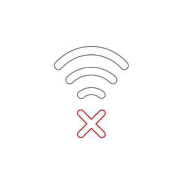 Mark beyaz arka plan üzerinde x ile wifi sembol simge düz tasarım stil vektör illüstrasyon kavramı. Beyaz ve renkli anahatlar.