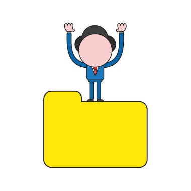 Vektör çizim işadamı karakter ayakta kapalı dosya klasörü. Renk ve siyah anahatlar.