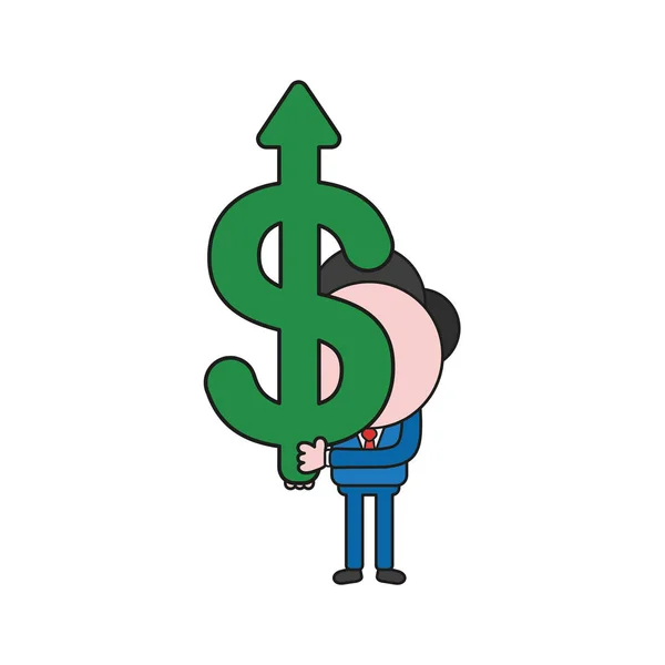 Ilustración Vectorial Personaje Hombre Negocios Con Flecha Dólar Movimiento Hacia — Vector de stock