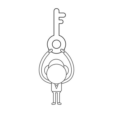 Vektör işadamı karakter anahtar kadar tutarak. Siyah anahat.