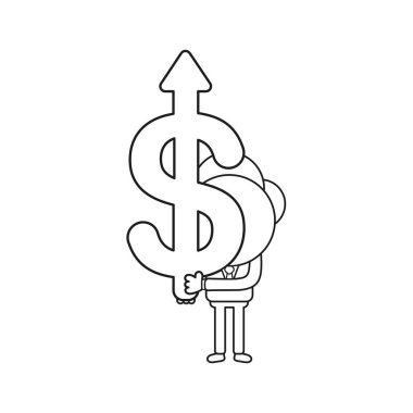 Vektör işadamı karakter dolar ok yukarı hareket tutan. Bla