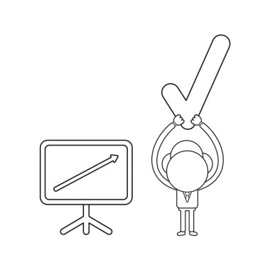 Bir yukarı hareket eden satış grafiği oku ile vektör işadamı karakteri