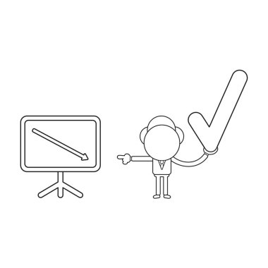 Satış grafiği oku aşağı hareket eden vektör işadamı karakteri 