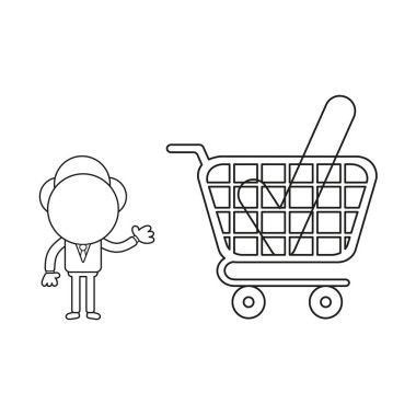 Alışveriş te onay işaretigösteren vektör işadamı karakteri 