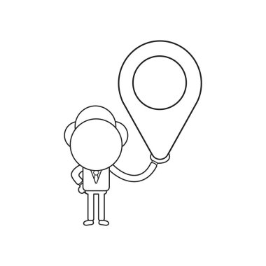 Vektör işadamı karakter harita işaretçisi tutan. Siyah anahat.