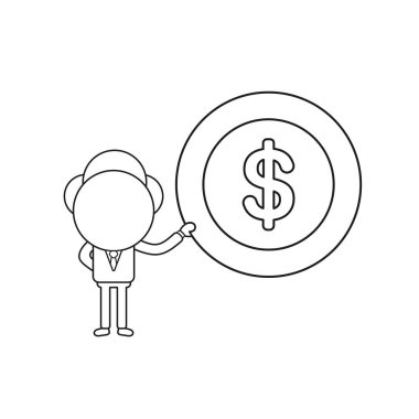 Vektör işadamı karakter dolar para sikke tutan. Siyah ou