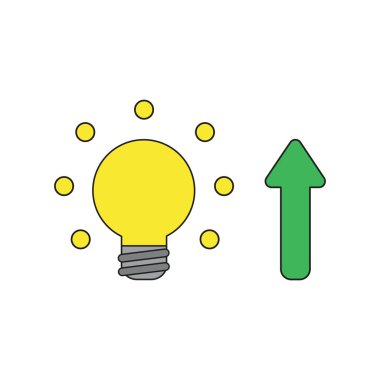 Ok yukarı hareket ile parlayan ampul Vektör simgesi kavramı. 