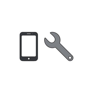 Spanner ile onarım akıllı telefon Vektör simgesi kavramı. Karartma