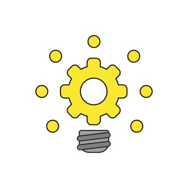 Dişli ampul parlayan Vektör simgesi kavramı. Siyah anahatlar bir
