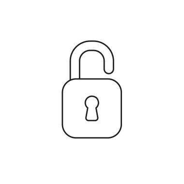 Vektör simgesi açıldı, kilitlendi asma kilit. Siyah anahat.