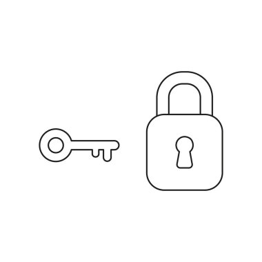 Anahtarlı kapalı asma kilit vektör simgesi kavramı. Siyah anahat.