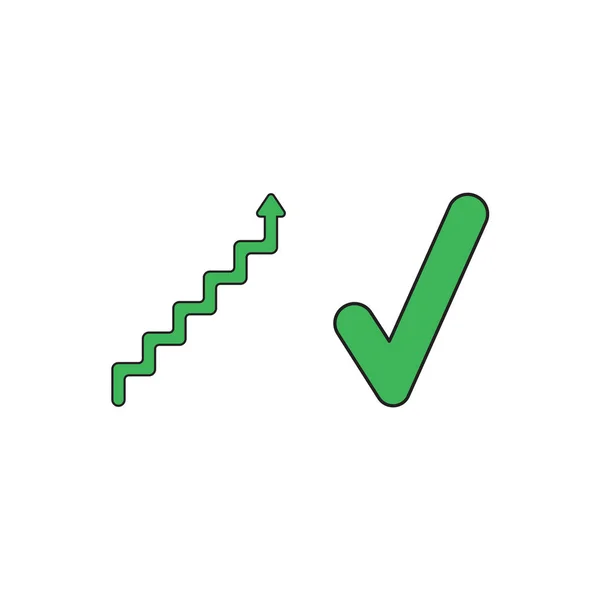 チェックマークで矢印を上にした階段のベクトルアイコンの概念。Bla — ストックベクタ