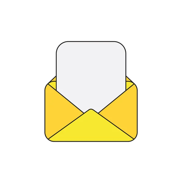 Ícone de vetor de envelope de correio aberto com papel em branco. Outl preto — Vetor de Stock