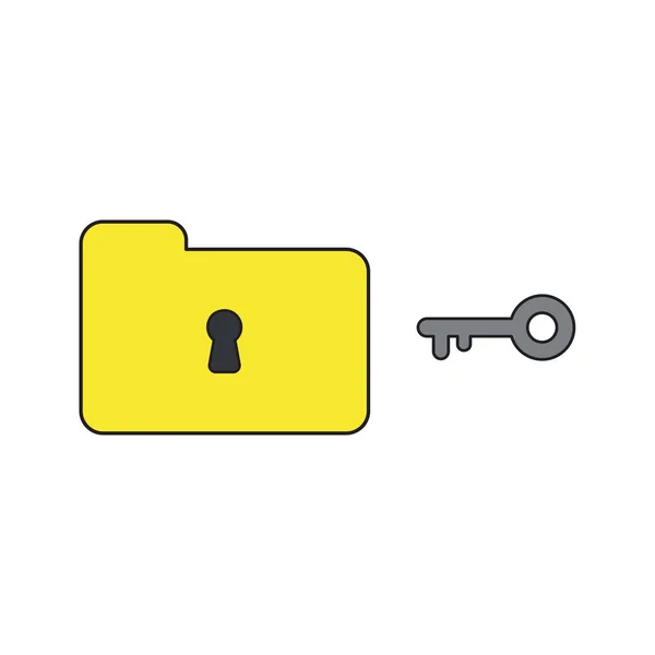 Vektor-Icon-Konzept des geschlossenen Ordners und Schlüssellochs mit Schlüssel. schwarz — Stockvektor