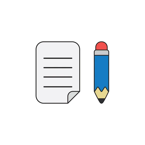 Vector icon concept of written paper with pencil. Black outlines — Stock Vector