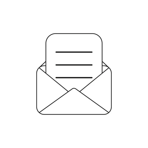Icono de vector de sobre de correo abierto con papel escrito. Negro ou — Vector de stock