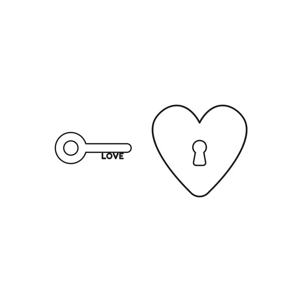 Vector Icon begreppet kärlek nyckel och hjärta med nyckelhålet. Black ou — Stock vektor