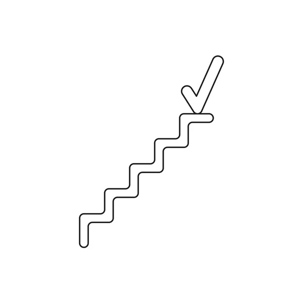 Conceito de ícone vetorial de escadas com marca de seleção no topo. Preto. — Vetor de Stock