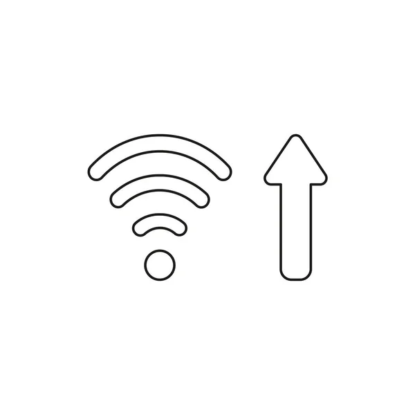 Концепция векторной иконки беспроводного символа WiFi со стрелкой, движущейся вверх — стоковый вектор