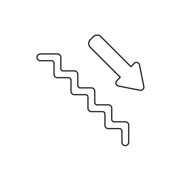 Icono vectorial concepto de escaleras con flecha apuntando hacia abajo. Negro ou — Vector de stock