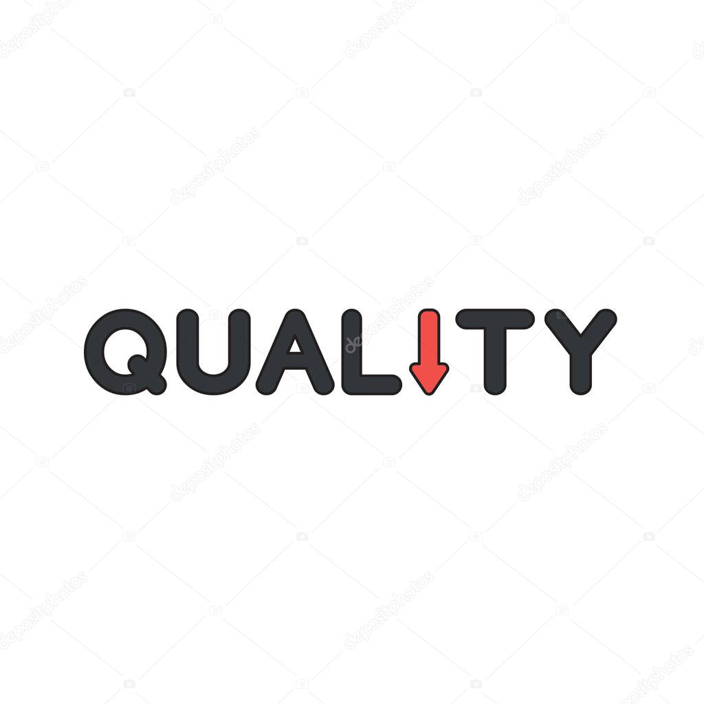 Vector icon concept of quality word text with arrow moving down.