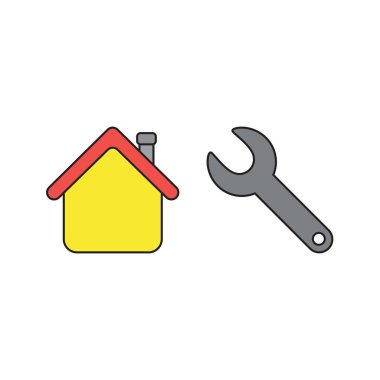 Spanner ile ev Vektör simgesi kavramı. Siyah anahatlar ve co
